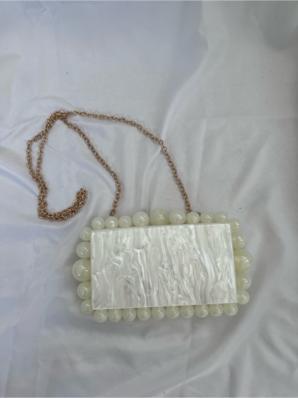 Pearlescent Bead-Trim Crossbody Bag - White